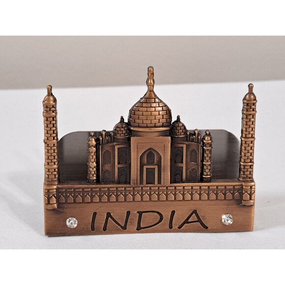 Taj Mahal India Metal Business Card Holder for Desk Souvenir Bronze Color - Picture 1 of 7